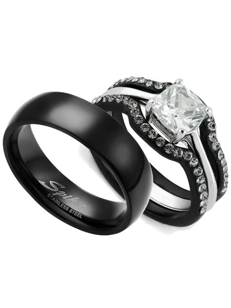 Homewedding & engagement jewelrywedding bands. Marimor Jewelry - His and Hers 4pc Black Stainless Steel ...