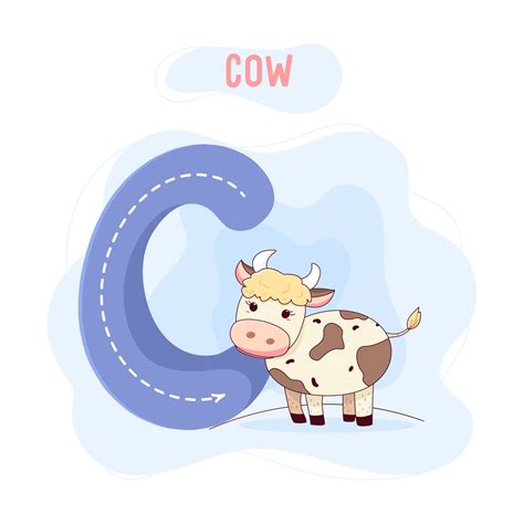 Capital Letter C Vector Illustration With Cartoon Cow Isolated On The
