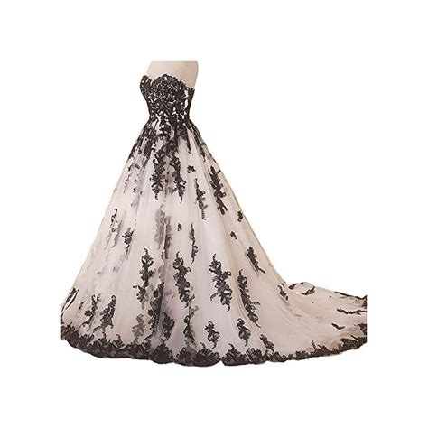 Kivary Gothic Black Lace Ball Gown Long Prom Dresses Wedding Gowns