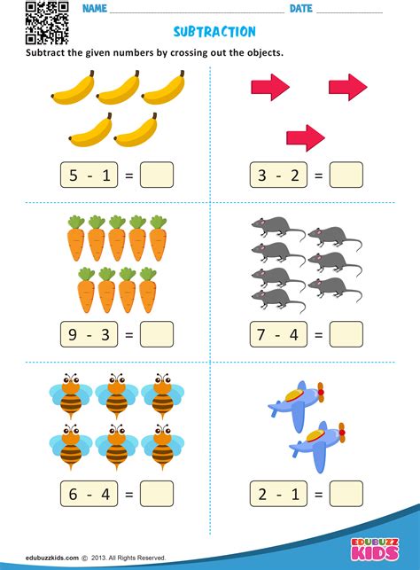 Subtraction Numbers 1-10 Pre K Worksheet