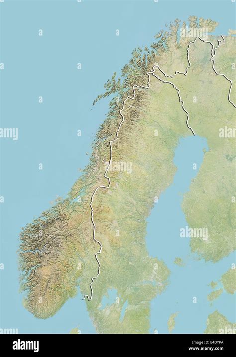 Norway Relief Map With Border Stock Photo Alamy