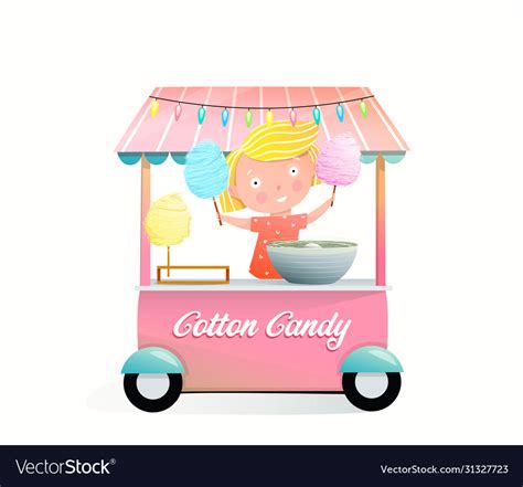 Street Market Vendor Stand With Cotton Candy Vector Image