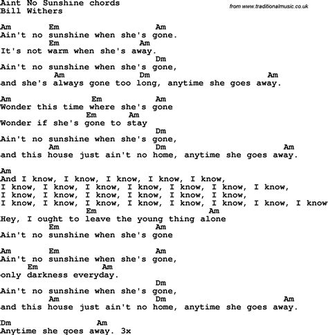 Song Lyrics With Guitar Chords For Aint No Sunshine