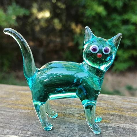 Glass Cat Figurine Hand Blown Glass Cat Miniature Cat Etsy