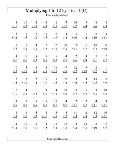 Multiplication Facts 0 12 Five Minute Timed Drill With 100 Problems