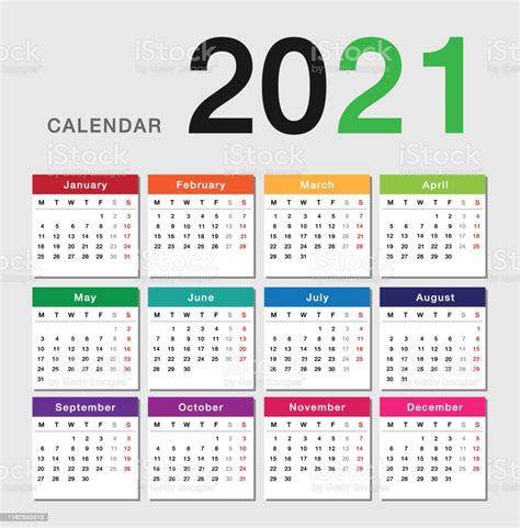 2021 blank and printable word calendar template. Colorful Year 2021 Calendar Horizontal Vector Design Template Simple And Clean Design Calendar ...