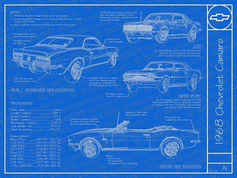 1968 Chevrolet Camaro Blueprint Poster 18x24 Jpeg Etsy Australia