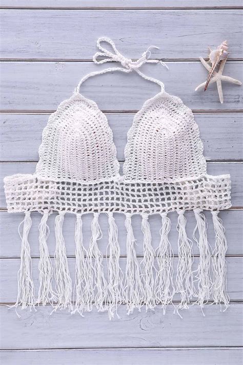 [12 off] 2022 crochet tassel bikini set in white zaful