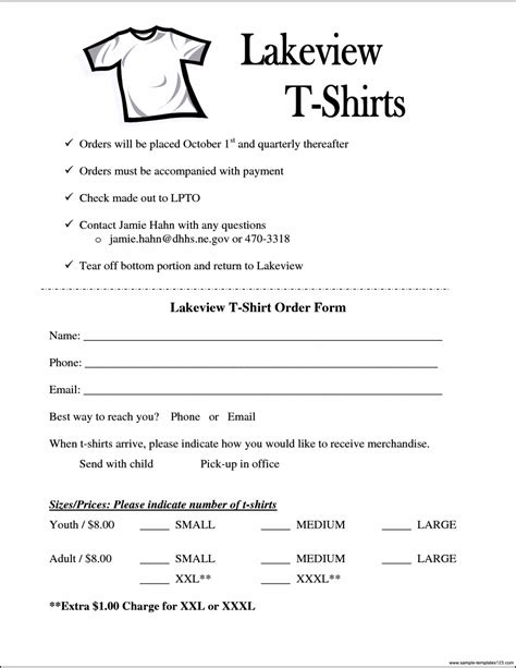 Simple T Shirt Order Form Template Microsoft Word Sample Templates