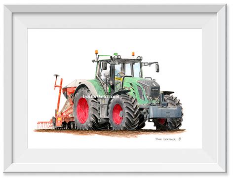 Tractor Art Drawing Sketch Picture Fendt 828 And Drill