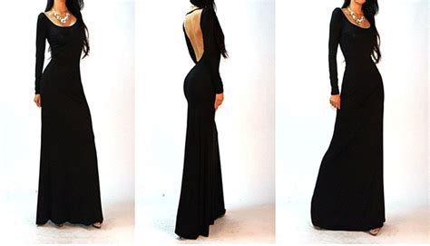 Black Open Back Bodycon Long Sleeve Prom Dress Maxi Dresses Dresses