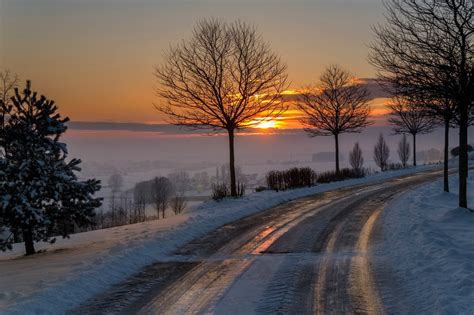 Winter Sunset Road