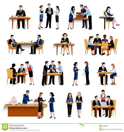 Business Lunch Pause Flat Icons Collection Stock Vector - Image: 60383954