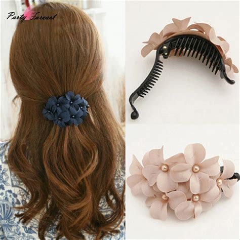 pf flowers hair pins cloth silk headdress solid color elegant barrettes head hairpin women girls