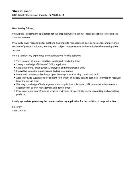 Proposal Writer Cover Letter Velvet Jobs