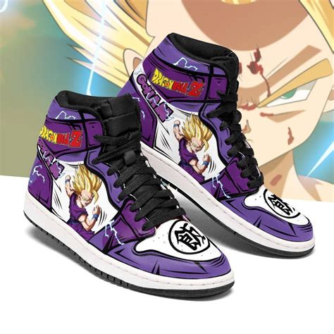 This sneaker comes with a green and black upper with purple accents, three green adidas stripes, white midsole, and a pink sole. Gohan Shoes Jordan Dragon Ball Z Anime Sneakers Fan Gift MN04 - Gear Anime