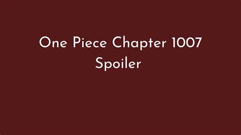 One Piece Chapter Spoiler YouTube