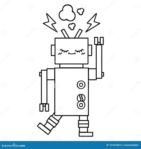 Line Drawing Cartoon Dancing Robot Stock Vector Illustration Of Cute