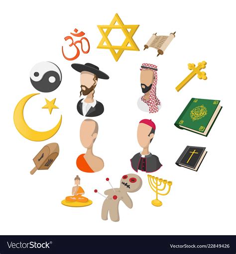 Different Religions Cartoon Icons Set Royalty Free Vector