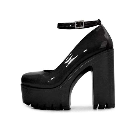 Lib Round Toe Chunky Heels Ankle Buckle Straps Platforms Sandals Black In Sexy Heels