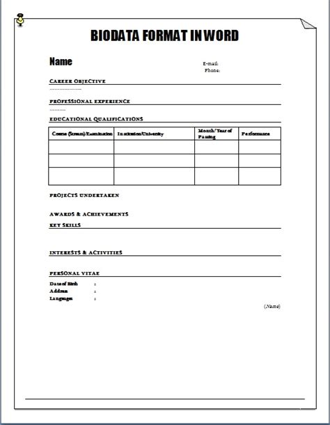 Marriage template word resume bio data in biodata format pad. Biodata Format For Job Application - Download Sample ...
