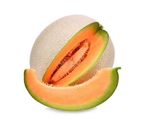 Whole And Slice Of Japanese Melons Orange Melon Or Cantaloupe Stock