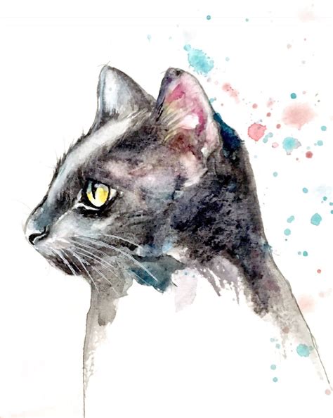 Black Cat Watercolor Painting By Christy Obalek Watercolor Cat