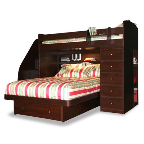 An attractive traditional twin over full bunk bed of wood with a beautiful finish in light browns. HomeOfficeDecoration | Twin Over Full Bunk Beds Stairs