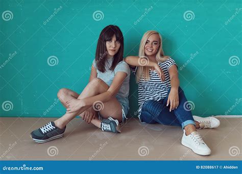 Two Pretty Woman In An Unfinished Indoor Stock Image Image Of Blonde Glamour 82088617