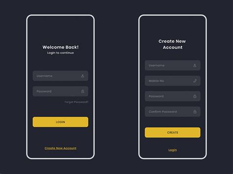 Login And Sign Up App Screen Design Dark Theme Search By Muzli