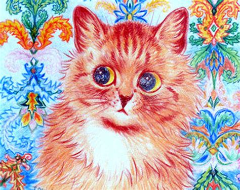 Louis Wain Early 1900 Victorian Cat Art Long Hair Orange Cat W Blue