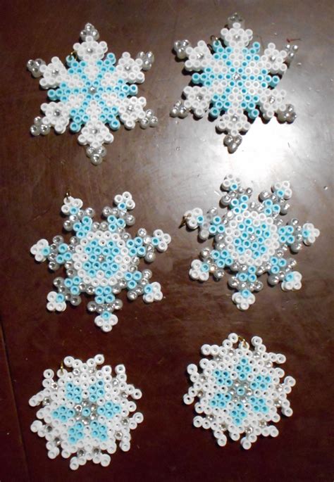 Set Of 6 Perler Bead Snowflacks With Crystal Accents Etsy Christmas