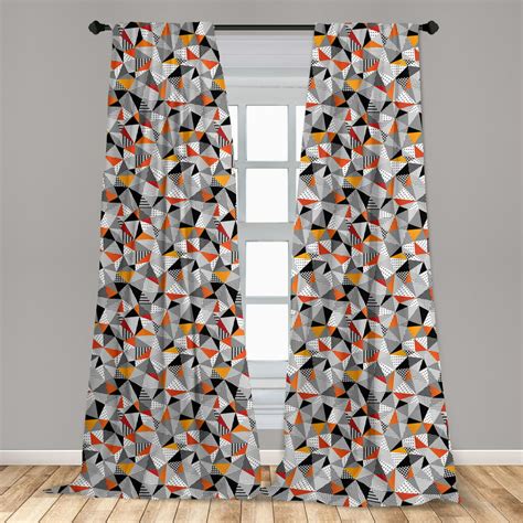 Geometric Curtains 2 Panels Set Polygonal Pattern Checkered Design