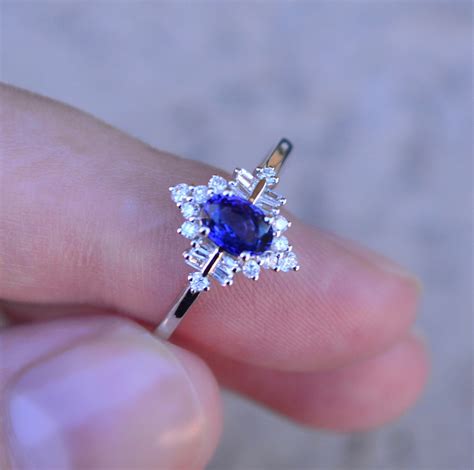 Anillo De Compromiso De Zafiro Azul Con Diamantes En Oro Etsy España