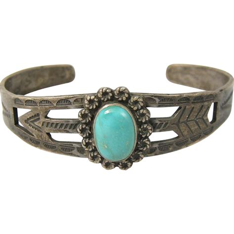 Vintage Native American Sterling Silver And Turquoise Cuff Bracelet Turquoise Bracelet Cuff