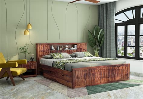 Buy Stack Bed With Storage King Size Teak Finish Online Urbanwood