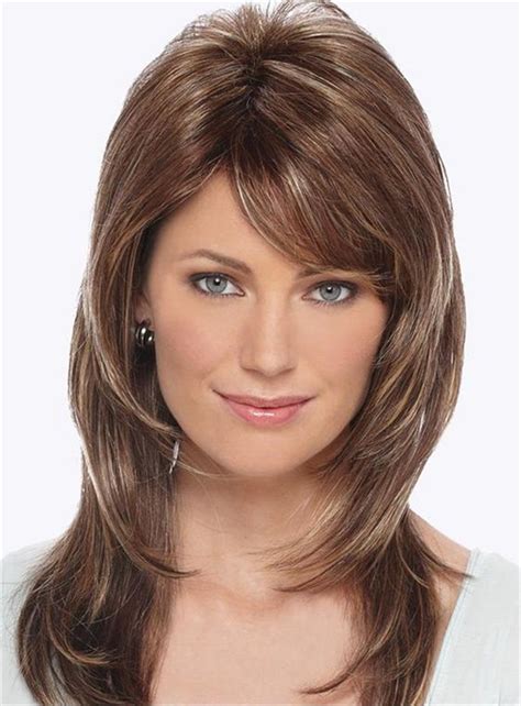 Side Fringe Layered Cut Straight Human Hair Capless Women Wigs With