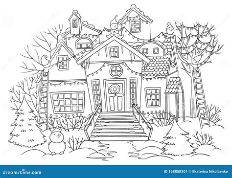 House With Christmas Lights Coloring Page Christmas Coloring Pages