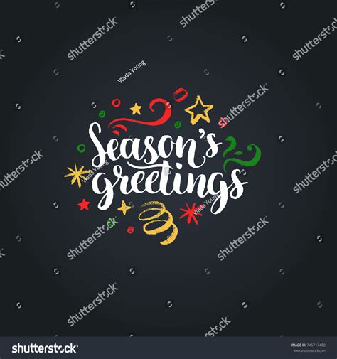 Seasons Greetings Lettering On Black Background Stock Vector Royalty