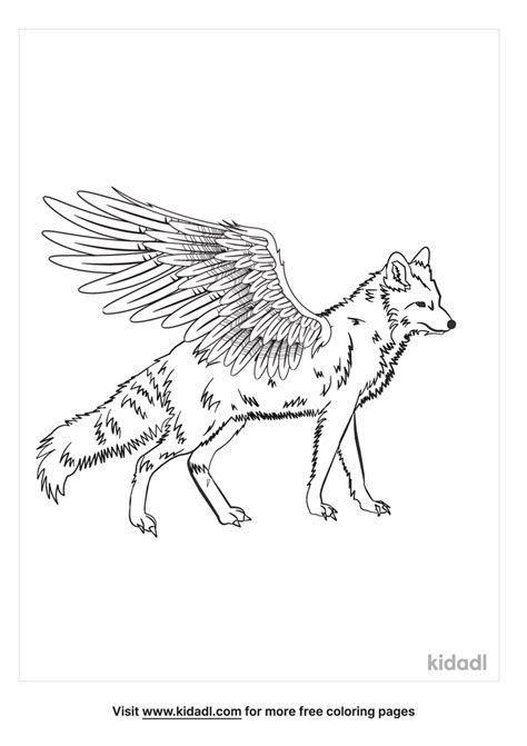 Winged Wolf Coloring Page Free Fantasy Coloring Page Kidadl