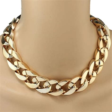 Women Choker Necklace High Luxury Fashion Shiny Gold Thick Link Chain