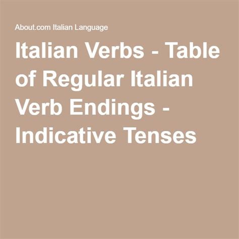 Tables Of Regular Italian Verb Endings Italian Verbs Present Tense