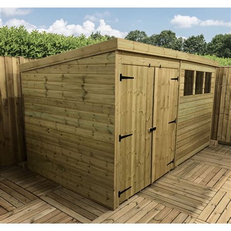 12 X 8 Pressure Treated Tongue And Groove Pent Shed With Double Doors