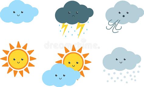 Cute Weather Cartoon Clipart Stock Vector Illustration Of Raining