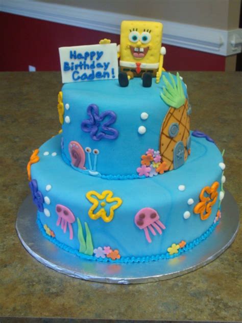 Spongebob Birthday Cake Two Tiered Fondant Spongebob Cake Used A Small