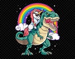 Unicorn Riding T rex Shirt Dinosaur png png files for | Etsy