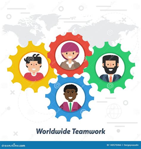Worldwide Teamwork Concept In Flat Style Stock Vector Illustration Of