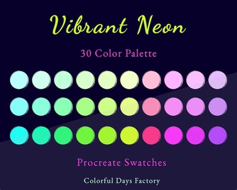 Vibrant Neon Color Swatches Procreate Color Palette Etsy