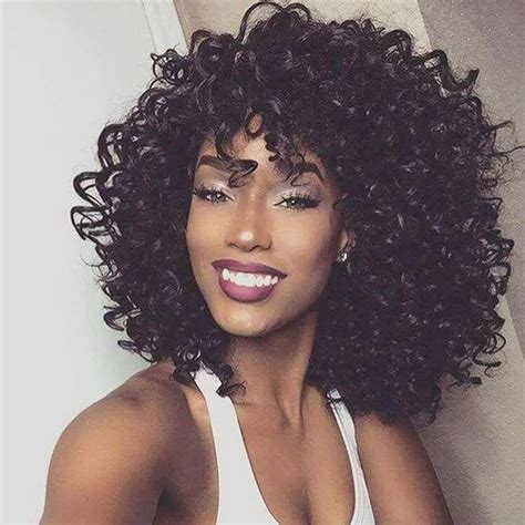 Natural Black Afro Kinky Curly Wig With Bangs Heat Resistant Hair Afro Short Curly Wig With Bang