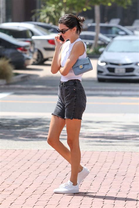 Kendall Jenner In A Black Denim Shorts Arrives At The Malibu Country
